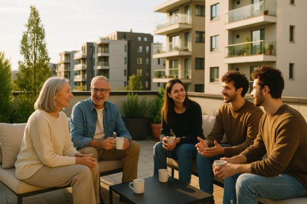 Convivência nas áreas comuns de microapartamentos modernos