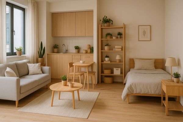 Micro-apartamento moderno e bem iluminado