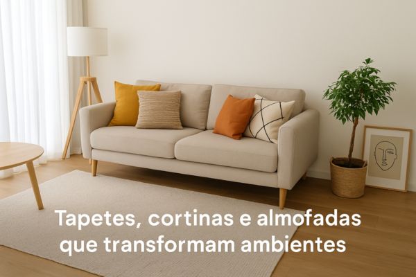 Tapetes, cortinas e almofadas que transformam ambientes
