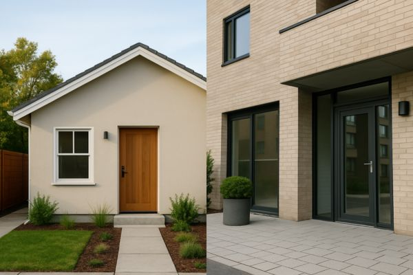 Comparação visual entre casa compacta e apartamento compacto