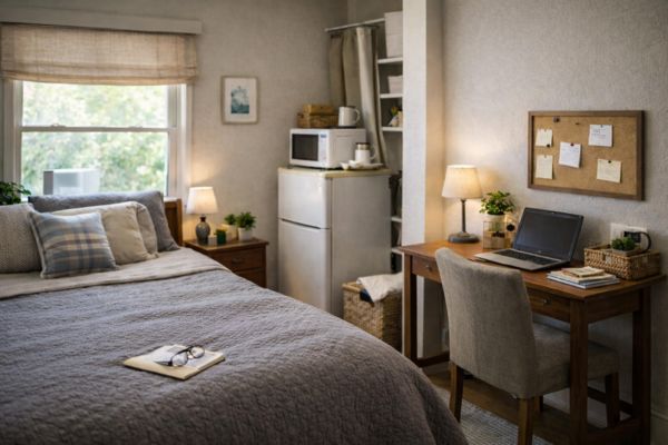Ambiente simples e acolhedor adaptado como refúgio para quem cuida Ambiente simples e acolhedor adaptado como refúgio para quem cuida