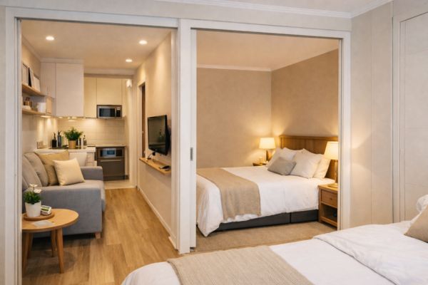 Apartamento compacto com quarto separado e áreas bem definidas