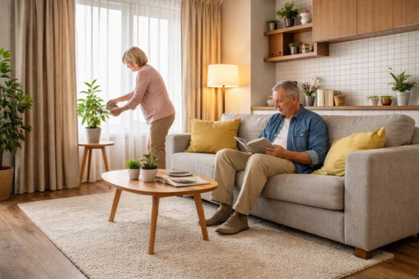 Uso de tapetes e cortinas para reduzir ruídos em apartamento compacto