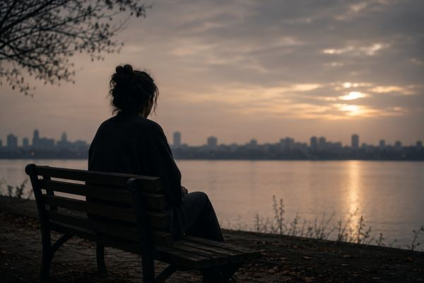 Pessoa observando o horizonte ao entardecer em momento de esperança distante